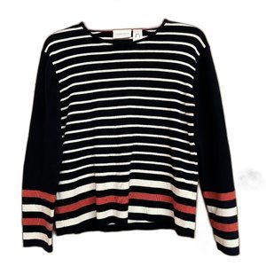 Liz Claiborne Lizsport Women's‎ Black/White/Red Striped Sweater Size LARGE